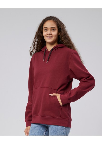 Mooncover Kadın Kapşonlu Kanguru Cepli Sweatshirt – Bordo