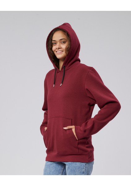 Mooncover Kadın Kapşonlu Kanguru Cepli Sweatshirt – Bordo fırsatları