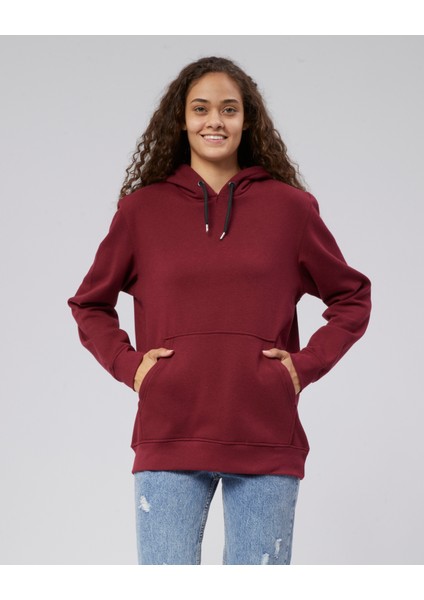 Mooncover Kadın Kapşonlu Kanguru Cepli Sweatshirt – Bordo indirimleri