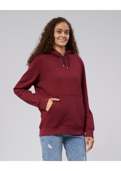 Mooncover Kadın Kapşonlu Kanguru Cepli Sweatshirt – Bordo