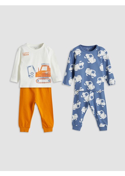 Yeni Sezon Bisiklet Yaka Erkek Bebek Pijama Takımı 2'li