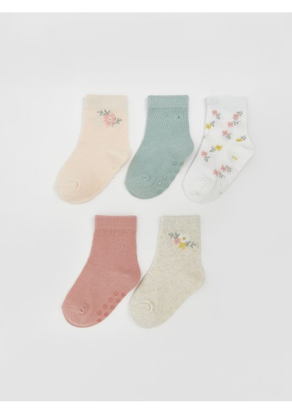 Yeni Sezon Çiçekli Kız Çocuk Soket Çorap 5'li