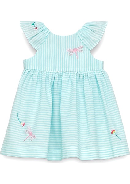 Nil Yeşili Çizgili Kolsuz Kız Bebek Elbise