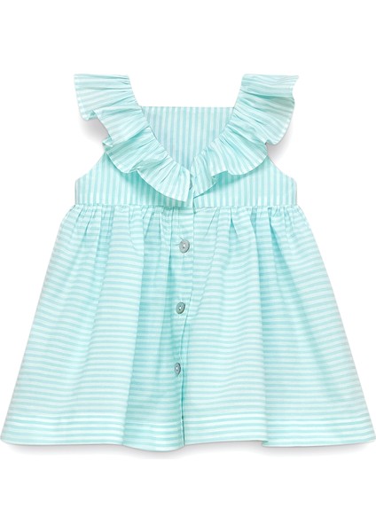 Nil Yeşili Çizgili Kolsuz Kız Bebek Elbise fiyatları