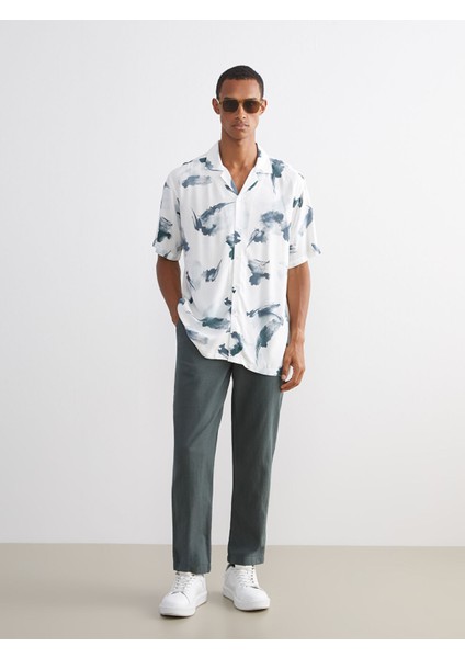 Yeni Sezon Regular Fit Resort Yaka Kısa Kollu Desenli Viskon Erkek Gömlek fiyatları
