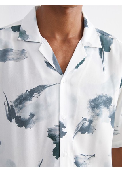 Yeni Sezon Regular Fit Resort Yaka Kısa Kollu Desenli Viskon Erkek Gömlek modelleri