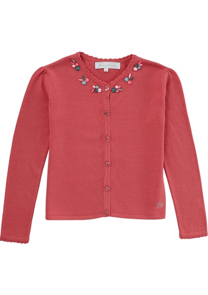 Fuşya Taş Işlemeli Kız Çocuk Hırka