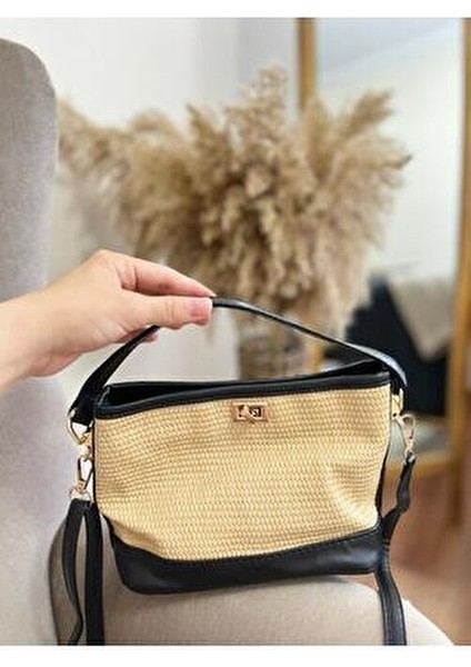 Kadın Suni Deri Hasır Desen Fermuarlı El ve Omuz Çantası Yaz Koleksiyonu ile Modern Tasarım