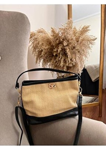 Kadın Suni Deri Hasır Desen Fermuarlı El ve Omuz Çantası Yaz Koleksiyonu ile Modern Tasarım modelleri