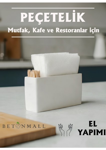 El Yapımı Beton Gri Alçı Peçetelik | Minimal Masa ve Mutfak Dekoru | Kafe & Bar Için