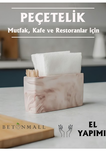 El Yapımı Beton Gri Alçı Peçetelik | Minimal Masa ve Mutfak Dekoru | Kafe & Bar Için