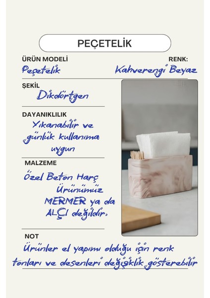 El Yapımı Beton Gri Alçı Peçetelik | Minimal Masa ve Mutfak Dekoru | Kafe & Bar Için