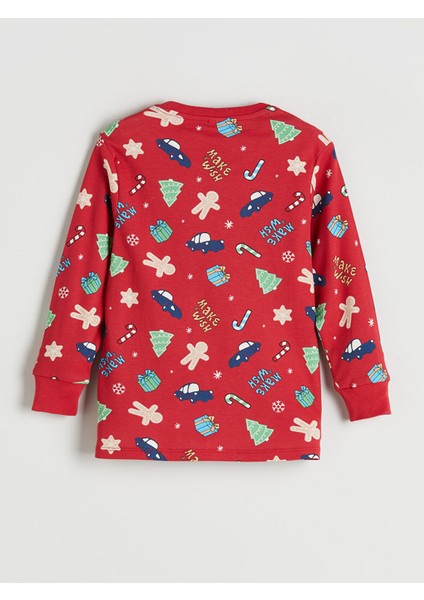 Yeni Sezon Bisiklet Yaka Yılbaşı Temalı Erkek Çocuk Pijama Takımı modelleri