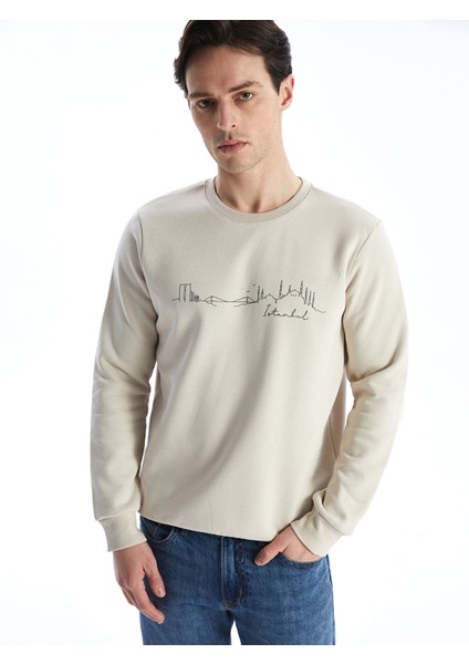 Yeni Sezon Bisiklet Yaka Baskılı Erkek Kalın Sweatshirt