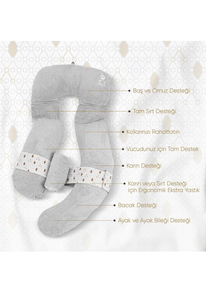 Bmom U-Şekilli Gri Tam Vücut Hamilelik ve Annelik Yastığı
