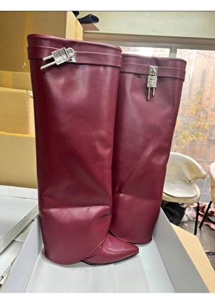 Bordo Tozluk Detaylı Topuklu Çizme fiyatları