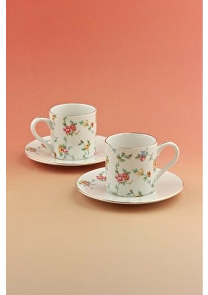 Mine Çiçeği Altın Yaldızlı Iki Kişilik Kahve Fincan Takımı