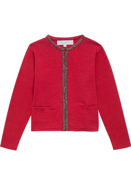 Kırmızı Payet Detaylı Kız Çocuk Hırka