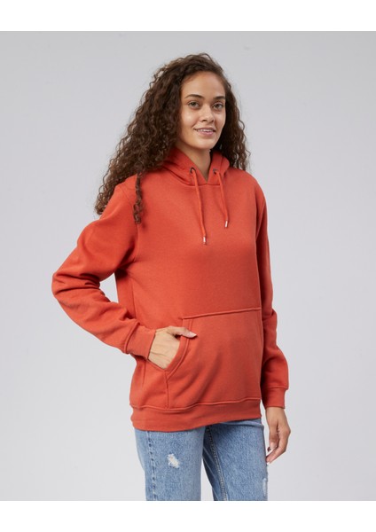 Mooncover Kadın Kapşonlu Kanguru Cepli Sweatshirt – Bordo fırsatları