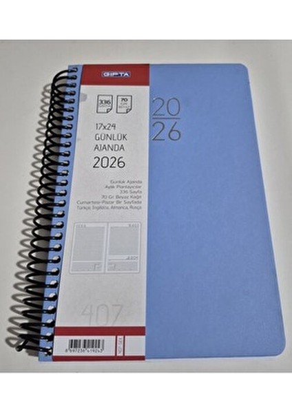 2026 Ajanda 17X24 Günlük Ajanda 407_SEK Bebek Mavisi