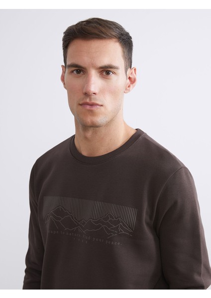 Yeni Sezon Bisiklet Yaka Baskılı Erkek Kalın Sweatshirt