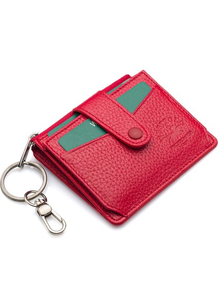Hakiki Deri Anahtarlıklı ve Fermuarlı Bol Kart Bölmeli Unisex Kartlık - Kırmızı fiyatları