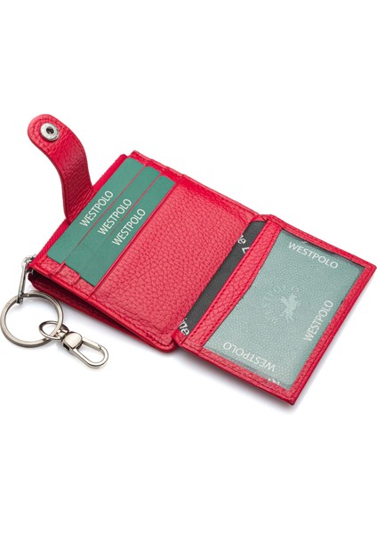 Hakiki Deri Anahtarlıklı ve Fermuarlı Bol Kart Bölmeli Unisex Kartlık - Kırmızı modelleri