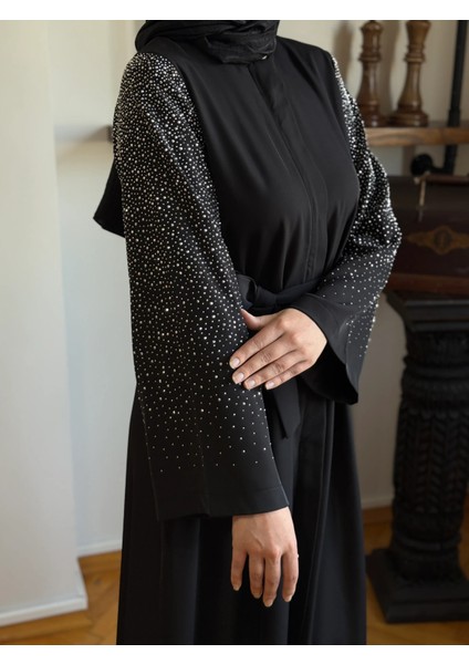 Siyah Kolu Taşlı Ferace 5048 fiyatları
