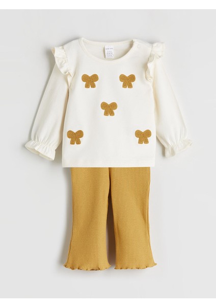 Yeni Sezon Bisiklet Yaka Kız Bebek Tişört ve Tayt 2'li