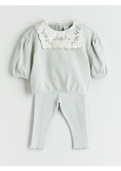 Yeni Sezon Bisiklet Yaka Kız Bebek Sweatshirt ve Tayt 2'li modelleri