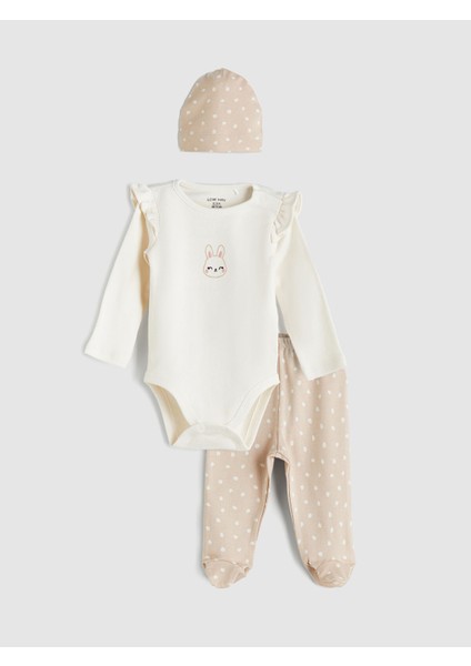 Yeni Sezon Bisiklet Yaka Uzun Kollu Baskılı Kız Bebek Takım 3'lü