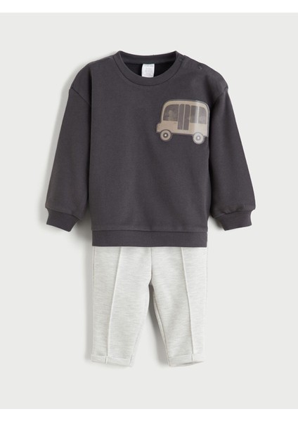 Yeni Sezon Bisiklet Yaka Erkek Bebek Sweatshirt ve Eşofman Alt 2'li