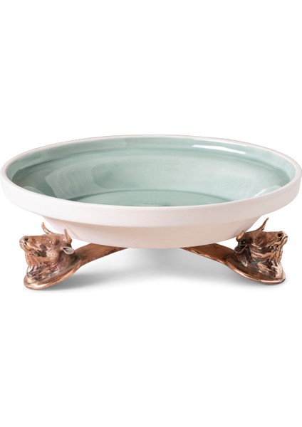 Bull Trio Boğaz Figürlü Su Yeşili Bronz Seramik Meze Tabağı