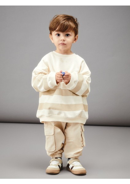 Yeni Sezon Bisiklet Yaka Baskılı Erkek Bebek Sweatshirt ve Pantolon 2'li