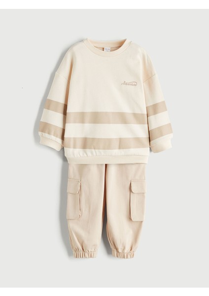 Yeni Sezon Bisiklet Yaka Baskılı Erkek Bebek Sweatshirt ve Pantolon 2'li modelleri