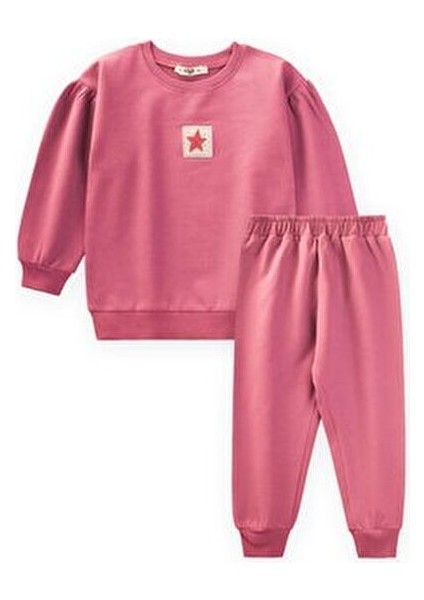 Etiket Detaylı Sweatshirt Takım 1-7 Yaş Mercan