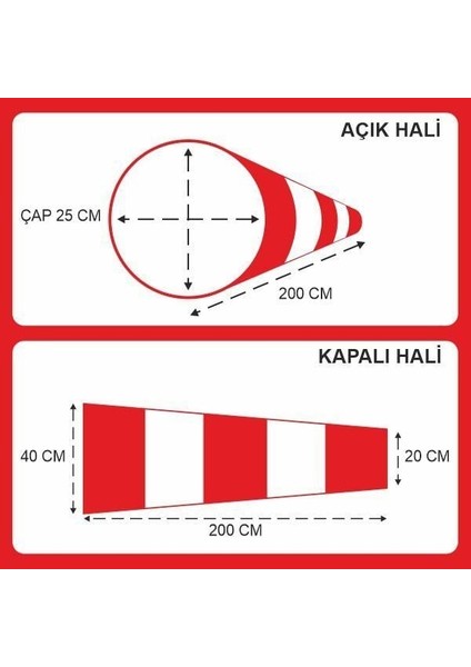 Rüzgar Çorabı-Tulumu Çap 25 cm Uzunluk 20X40X200 cm / Kırmızı -Beyaz fiyatları