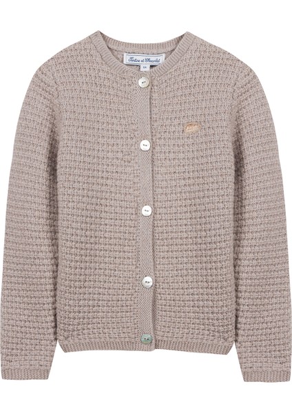 Bej Yünlü Düğmeli Kız Çocuk Hırka