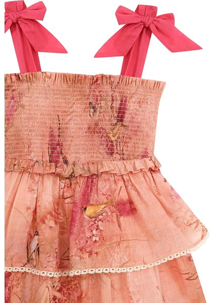 Cascadian Pembe Fırfırlı Katlı Kız Çocuk Elbise fırsatları