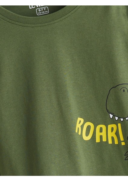 Yeni Sezon Bisiklet Yaka Dinozor Baskılı Erkek Çocuk Pijama Takımı modelleri