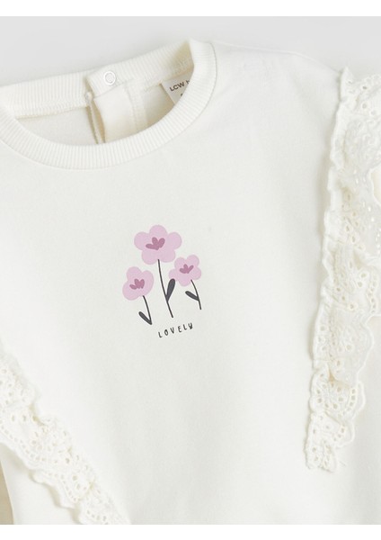 Yeni Sezon Bisiklet Yaka Çiçekli Kız Bebek Sweatshirt ve Tayt 2'li modelleri