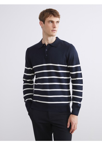 Yeni Sezon Polo Yaka Çizgili Erkek Triko Kazak