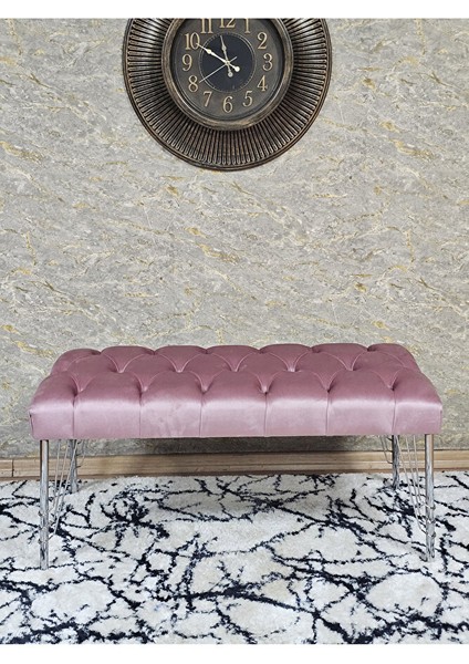 Krom Tel Ayaklı 90 cm Puf Bench - Puf - Bench - Kasalı Oturak - Oturak - Yatak Ucu Puf Pembe Renk 90 x 40 Boyut/ebat fiyatları