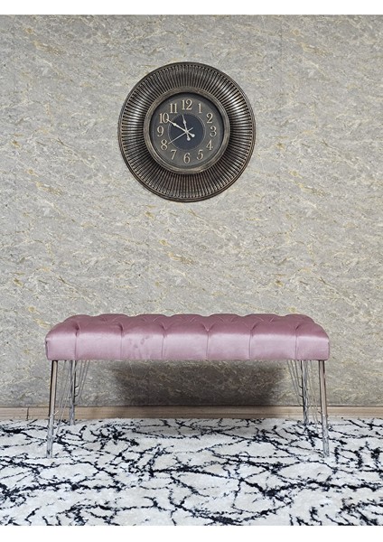 Krom Tel Ayaklı 90 cm Puf Bench - Puf - Bench - Kasalı Oturak - Oturak - Yatak Ucu Puf Pembe Renk 90 x 40 Boyut/ebat modelleri