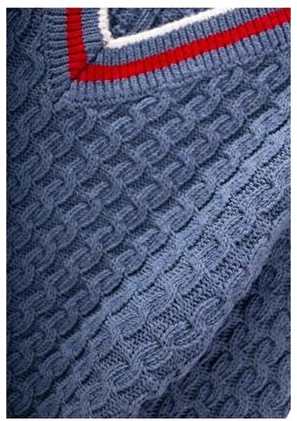 Saç Örgü V Yaka Kazak 2-9 Yaş Indigo Mavi modelleri
