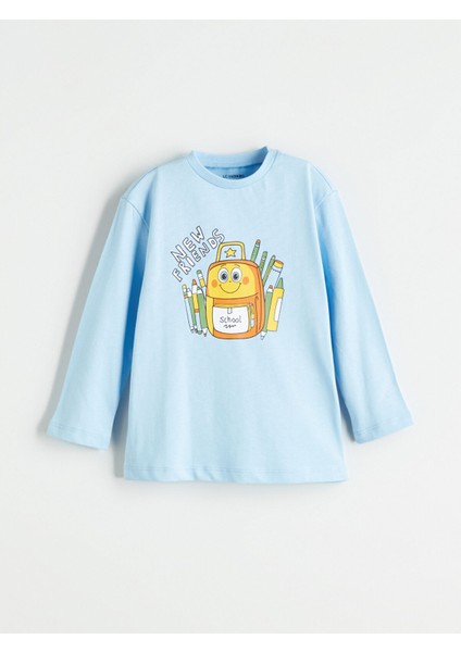 Yeni Sezon Bisiklet Yaka Baskılı Erkek Çocuk Tişört