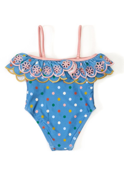 Mavi Puantiye Desenli Kız Çocuk Mayo fiyatları