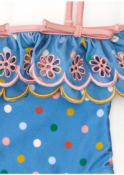 Mavi Puantiye Desenli Kız Çocuk Mayo modelleri