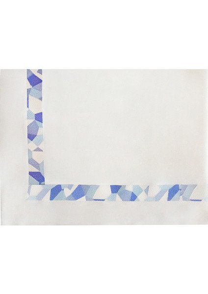 Ghiaccio Turkuaz Mozaik Nakışlı Keten Masa Örtüsü