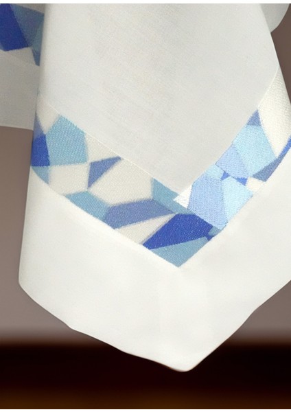 Ghiaccio Turkuaz Mozaik Nakışlı Keten Masa Örtüsü fiyatları